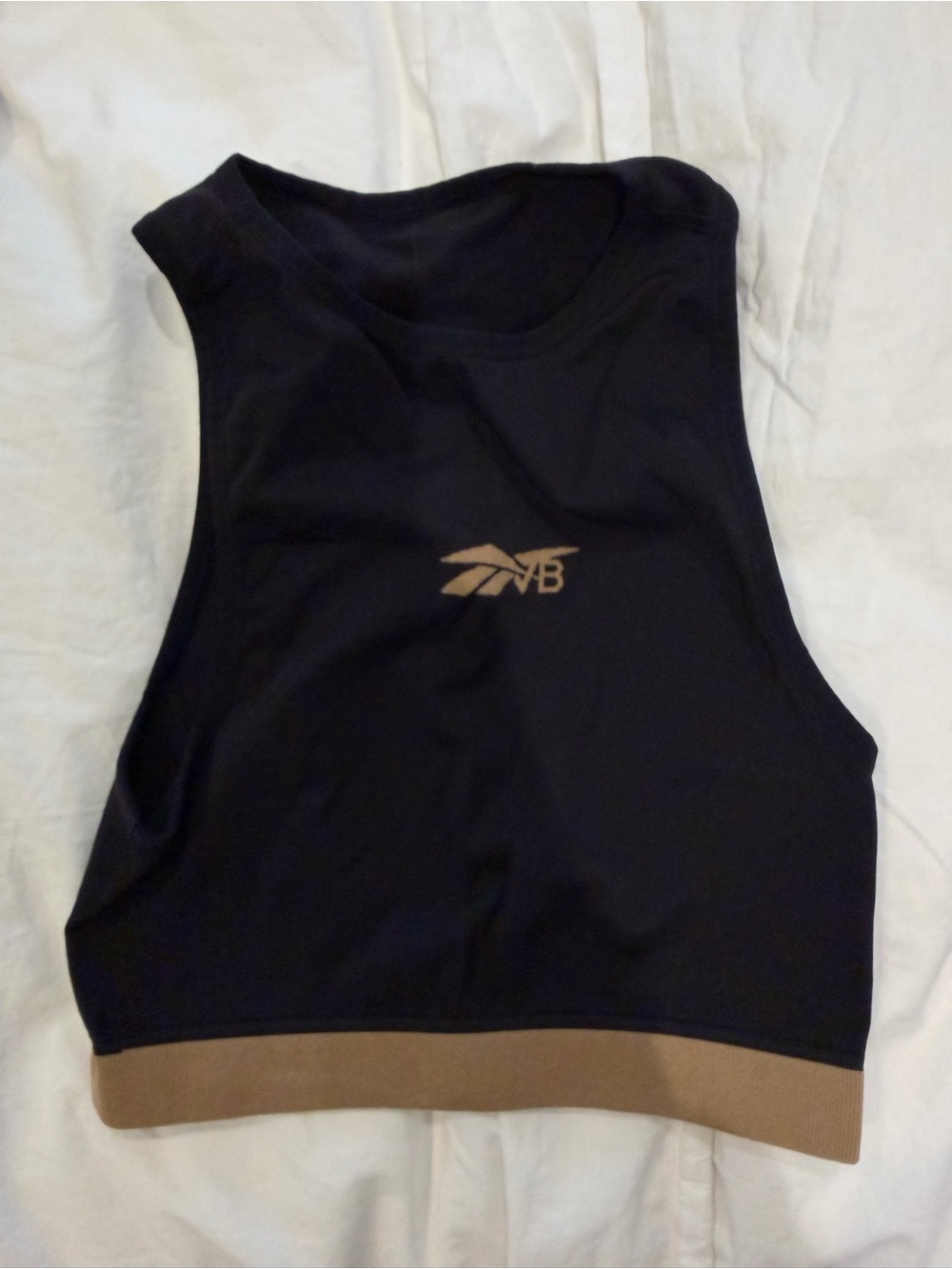 New Balance Crop Tank with Brown Logo and Hem